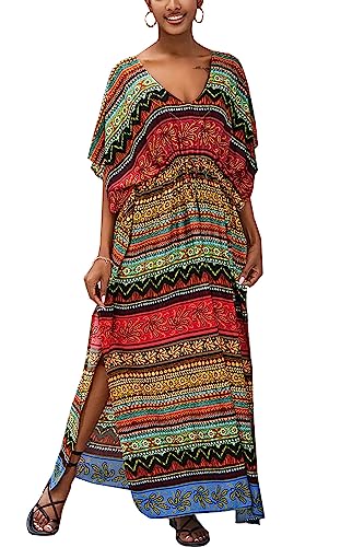 LikeJump Damen Bohemien Kaftan Übergröße Strandkleider Lang Kleid Badeanzug Cover Ups von LikeJump