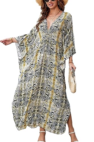 LikeJump Damen Bohemien Kaftan Übergröße Strandkleider Lang Kleid Badeanzug Cover Ups von LikeJump