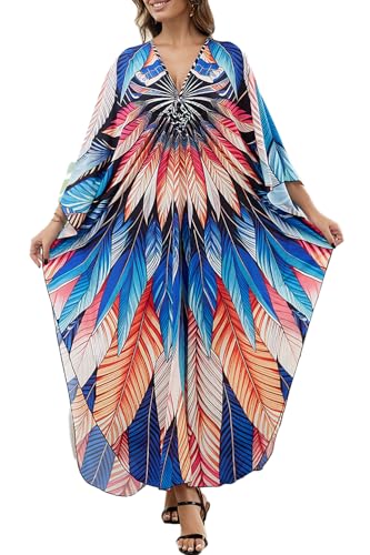 LikeJump Damen Bohemien Kaftan Übergröße Strandkleider Lang Kleid Badeanzug Cover Ups von LikeJump