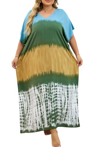 LikeJump Damen Bohemien Kaftan Übergröße Strandkleider Lang Kleid Badeanzug Cover Ups von LikeJump