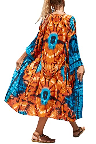 LikeJump Damen Bohemien Kaftan Übergröße Strandkleider Lang Kleid Badeanzug Cover Ups von LikeJump