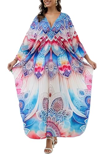 LikeJump Damen Bohemien Kaftan Übergröße Strandkleider Lang Kleid Badeanzug Cover Ups von LikeJump