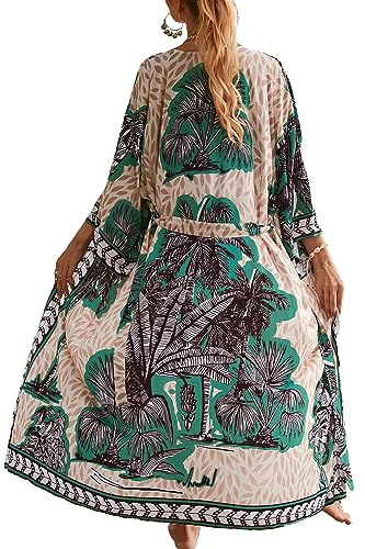 LikeJump Damen Bohemien Kimono Cardigan Knielänge Strandkleid Lang Sommerkleid Bikini Cover Up von LikeJump