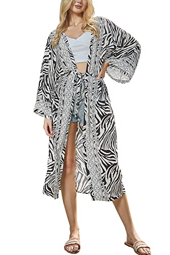 LikeJump Damen Bohemien Kimono Cardigan Knielänge Strandkleid Lang Sommerkleid Bikini Cover Up von LikeJump