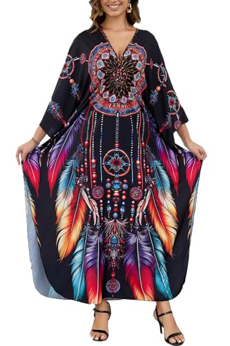 LikeJump Damen Bohemien Maxi Strickjacke Kaftan Übergröße Strandkleider Lang Kleid Kimono Badeanzug Cover Ups von LikeJump