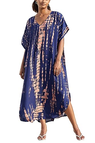 LikeJump Damen Bohemien V-Ausschnitt Kimono Maxi Kaftan Übergröße Strandkleider Kleid Badeanzug Cover Ups von LikeJump