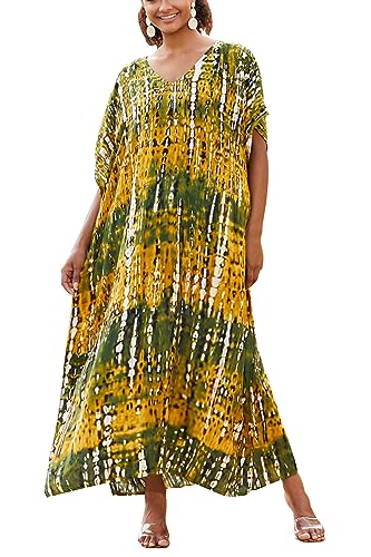 LikeJump Damen Bohemien V-Ausschnitt Kimono Maxi Kaftan Übergröße Strandkleider Kleid Badeanzug Cover Ups von LikeJump