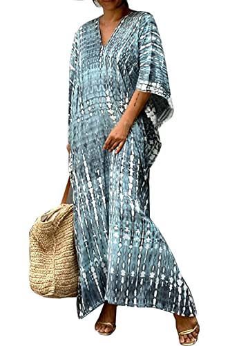 LikeJump Damen Bohemien V-Ausschnitt Kimono Maxi Kaftan Übergröße Strandkleider Kleid Badeanzug Cover Ups von LikeJump