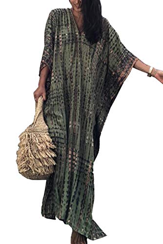LikeJump Damen Bohemien V-Ausschnitt Kimono Maxi Kaftan Übergröße Strandkleider Kleid Badeanzug Cover Ups von LikeJump