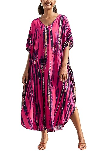 LikeJump Damen Bohemien V-Ausschnitt Kimono Maxi Kaftan Übergröße Strandkleider Kleid Badeanzug Cover Ups von LikeJump