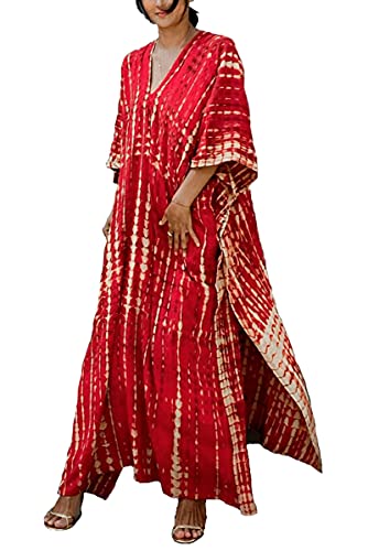 LikeJump Damen Bohemien V-Ausschnitt Kimono Maxi Kaftan Übergröße Strandkleider Kleid Badeanzug Cover Ups von LikeJump