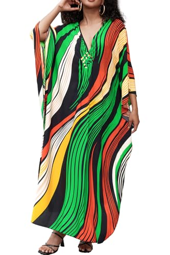 LikeJump Damen Bohemien V-Ausschnitt Kimono Maxi Kaftan Übergröße Strandkleider Kleid Badeanzug Cover Ups von LikeJump