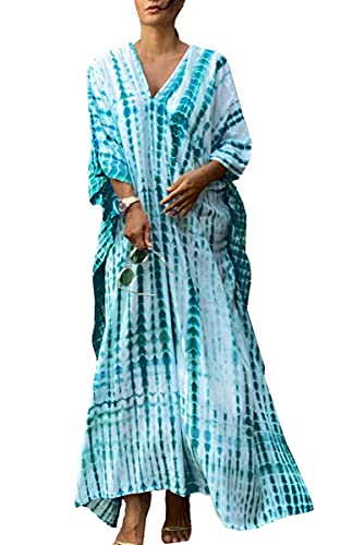 LikeJump Damen Bohemien V-Ausschnitt Kimono Maxi Kaftan Übergröße Strandkleider Kleid Badeanzug Cover Ups von LikeJump