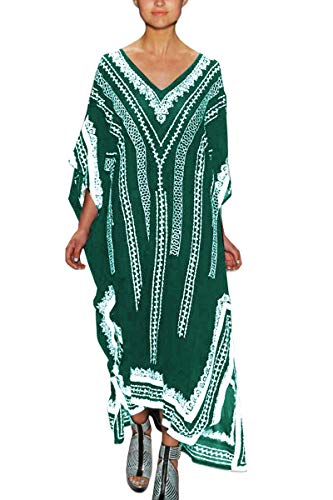 LikeJump Damen Bohemien V-Ausschnitt Kimono Maxi Kaftan Übergröße Strandkleider Kleid Badeanzug Cover Ups von LikeJump