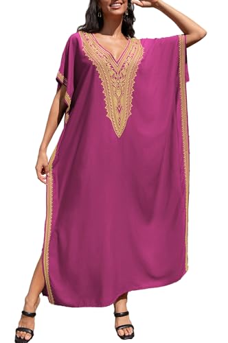 LikeJump Damen Bohemien V-Ausschnitt Kimono Maxi Kaftan Übergröße Strandkleider Kleid Badeanzug Cover Ups von LikeJump