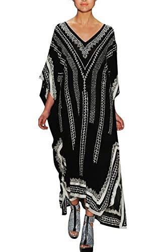 LikeJump Damen Bohemien V-Ausschnitt Kimono Maxi Kaftan Übergröße Strandkleider Kleid Badeanzug Cover Ups von LikeJump