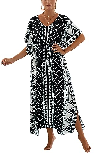 LikeJump Damen Bohemien V-Ausschnitt Kimono Maxi Kaftan Übergröße Strandkleider Kleid Badeanzug Cover Ups von LikeJump