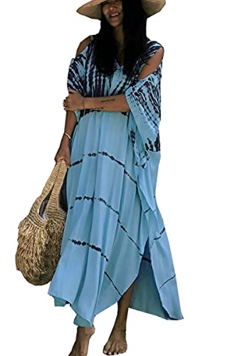 LikeJump Damen Bohemien V-Ausschnitt Kimono Maxi Kaftan Übergröße Strandkleider Kleid Badeanzug Cover Ups von LikeJump