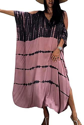 LikeJump Damen Bohemien V-Ausschnitt Kimono Maxi Kaftan Übergröße Strandkleider Kleid Badeanzug Cover Ups von LikeJump
