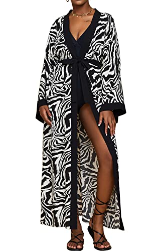 LikeJump Damen Bohemien V-Ausschnitt Kimono Maxi Kaftan Übergröße Strandkleider Kleid Badeanzug Cover Ups von LikeJump