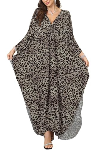 LikeJump Damen Bohemien V-Ausschnitt Kimono Maxi Kaftan Übergröße Strandkleider Kleid Badeanzug Cover Ups von LikeJump