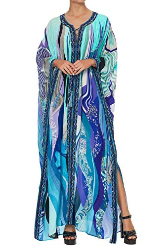 LikeJump Damen Bohemien V-Ausschnitt Kimono Maxi Kaftan Übergröße Strandkleider Kleid Badeanzug Cover Ups von LikeJump