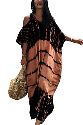 LikeJump Damen Bohemien V-Ausschnitt Kimono Maxi Kaftan Übergröße Strandkleider Kleid Badeanzug Cover Ups von LikeJump