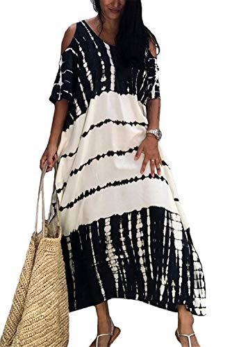 LikeJump Damen Bohemien V-Ausschnitt Kimono Maxi Kaftan Übergröße Strandkleider Kleid Badeanzug Cover Ups von LikeJump