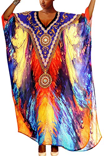 LikeJump Damen Bohemien V-Ausschnitt Kimono Maxi Kaftan Übergröße Strandkleider Kleid Badeanzug Cover Ups von LikeJump