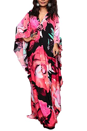 LikeJump Damen Boho Kimono Lang Kaftan Kleid Strandkleider Cardigan Pareo Bikini Cover Ups von LikeJump