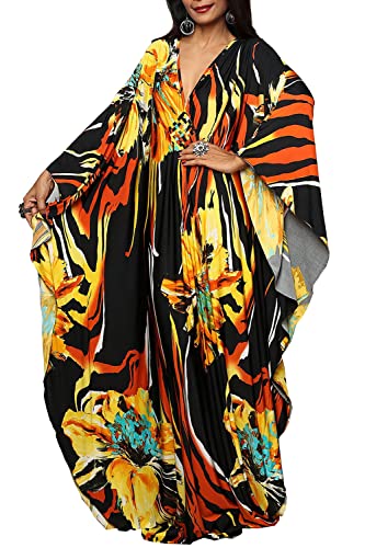 LikeJump Damen Boho Kimono Lang Kaftan Kleid Strandkleider Cardigan Pareo Bikini Cover Ups von LikeJump