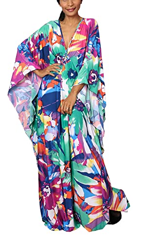 LikeJump Damen Boho Kimono Lang Kaftan Kleid Strandkleider Cardigan Pareo Bikini Cover Ups von LikeJump