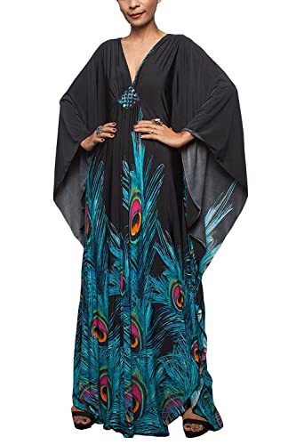 LikeJump Damen Boho Kimono Lang Kaftan Kleid Strandkleider Cardigan Pareo Bikini Cover Ups von LikeJump