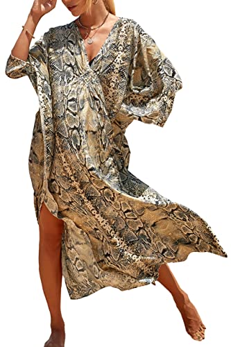 LikeJump Damen Boho Kimono Lang Kaftan Kleid Strandkleider Cardigan Pareo Bikini Cover Ups von LikeJump