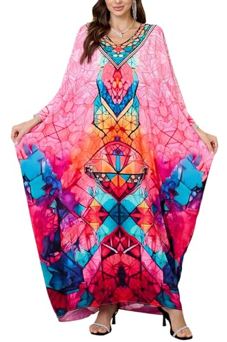 LikeJump Damen Boho Kimono Lang Kaftan Kleid Strandkleider Cardigan Pareo Bikini Cover Ups von LikeJump