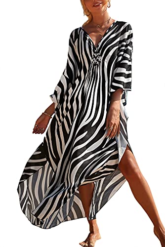 LikeJump Damen Boho Kimono Lang Kaftan Kleid Strandkleider Cardigan Pareo Bikini Cover Ups von LikeJump