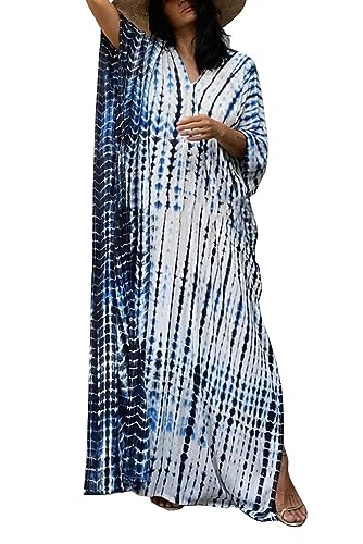 LikeJump Damen Boho Kimono Lang Kleid Strandkleider Cardigan Pareo Badeanzug Cover Ups von LikeJump