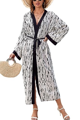 LikeJump Damen Boho Kimono Lang Kleid Strandkleider Cardigan Pareo Badeanzug Cover Ups von LikeJump
