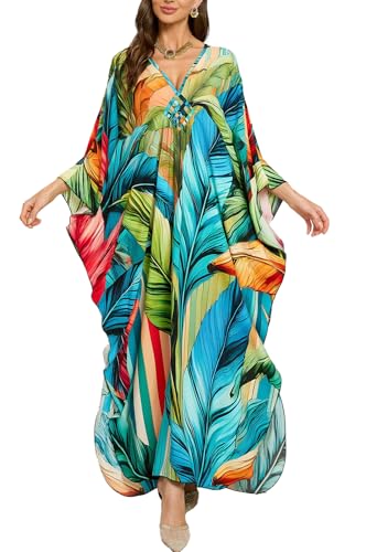 LikeJump Damen Boho Kimono Lang Kleid Strandkleider Cardigan Pareo Badeanzug Cover Ups von LikeJump