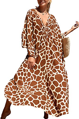 LikeJump Damen Boho Kimono Lang Maxi Kaftan Kleid Strandkleider Cardigan Pareo Bikini Cover Ups von LikeJump