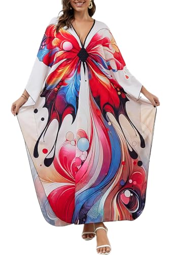LikeJump Damen Boho Langer Kaftan Strand Cover Up Bademode Kimono Maxikleid Übergröße Tpos, Mehrfarbig 13, One size von LikeJump