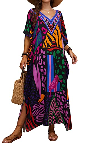 LikeJump Damen Boho Nachtwäsche Maxikleid Kaftan Kimono Strandkleid Tops Bikini Strandkleidung von LikeJump