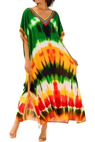 LikeJump Damen Chiffon Boho Kimono Maxi-Kleid Strandkleid Lang Sommerkleid Bikini Cover Up von LikeJump
