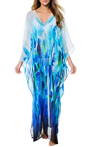 LikeJump Damen Chiffon Boho Kimono Maxi-Kleid Strandkleid Lang Sommerkleid Bikini Cover Up von LikeJump