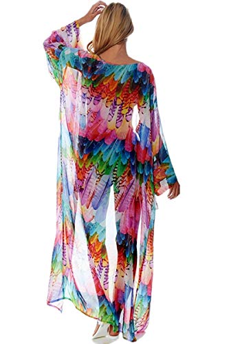 LikeJump Damen Chiffon Boho Kimono Maxi-Kleid Strandkleid Lang Sommerkleid Bikini Cover Up von LikeJump