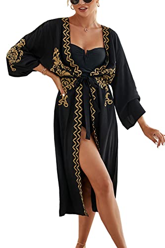 LikeJump Damen Chiffon Boho Kimono Maxi-Kleid Strandkleid Lang Sommerkleid Bikini Cover Up von LikeJump