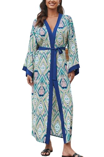 LikeJump Damen Kimono Knielänge Strandkleid Lang Sommerkleid Bikini Cover Up von LikeJump