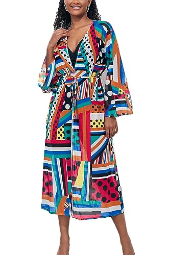 LikeJump Damen Kimono Knielänge Strandkleid Lang Sommerkleid Bikini Cover Up von LikeJump