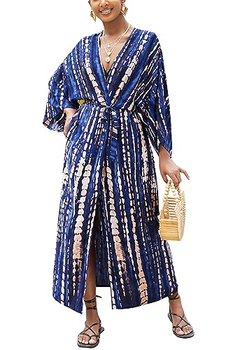 LikeJump Damen Kimono Knielänge Strandkleid Lang Sommerkleid Bikini Cover Up von LikeJump