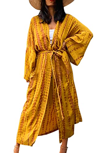 LikeJump Damen Kimono Knielänge Strandkleid Lang Sommerkleid Bikini Cover Up von LikeJump